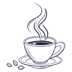 Steaming coffee cup with beans on saucer hot beverage coffee beans