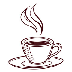 Steaming coffee cup with saucer and wisps of steam hot beverage aroma