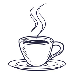 Steaming coffee cup with saucer sketch hot beverage drink