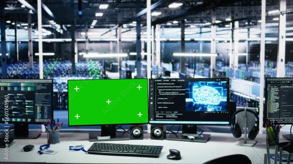 Poster server room chroma key pcs tracking rigs processing machine learning datasets for artificial intelli