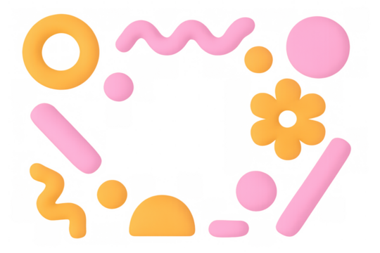 Vibrant pink, orange geometric forms drifting across transparent surface, generating contemporary graphic composition