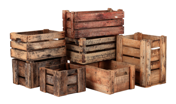 Stacked wooden crates
