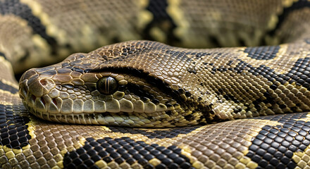 Obraz premium Close-up view of a snake's head and scales