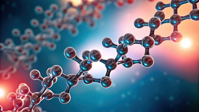 Cholesterol as a steroid precursor concept. Abstract portrayal of molecular structures with vibrant colors.