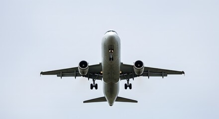 Airliner's Underbelly:  A Dramatic Low-Angle View of a Jet During Landing