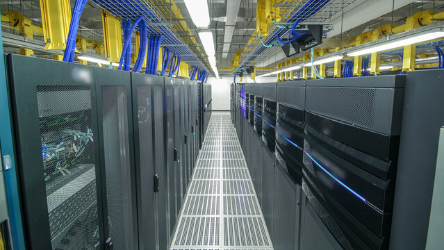 room with rows of server hardware in data center timelapse hyperlapse