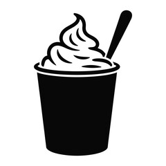 Black Silhouette Ice Cream Cup with Swirl and Spoon
