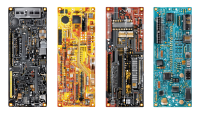 Four colorful circuit boards