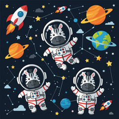 Cute Zebras in Space: Illustration for Kids' Books, Websites, or Apparel