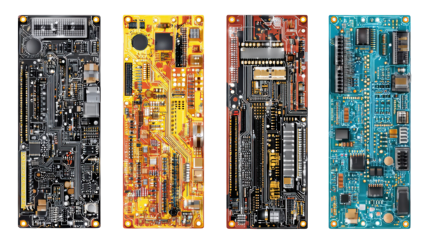 Four colorful circuit boards