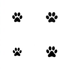 Four black paw prints of varying sizes, arranged on a white background, suggesting animal footprints