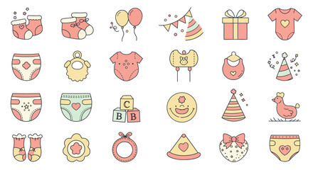 Cute Baby Shower Icons Collection
