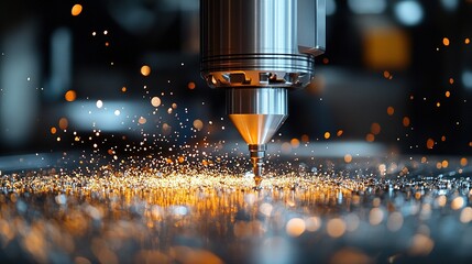 Metalworking machine cutting metal, sparks flying.