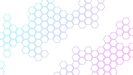 Hexagon geometric abstract gradient banner design. Futuristic honeycomb grid with gradient lines on white background. Medical, technology or science design.