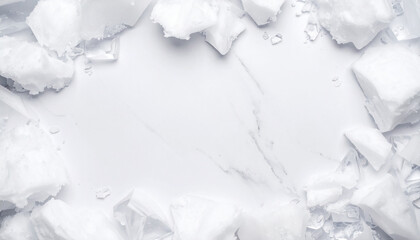 Obraz premium Top view of empty space with snow on white background.