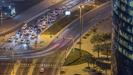 The skyline of the West Bay area from top in Doha timelapse, Qatar.