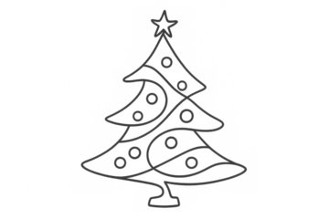Stylized christmas tree with decorations and star on top, perfect for holiday projects, with transparent background