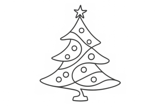 Stylized christmas tree with decorations and star on top, perfect for holiday projects, with transparent background