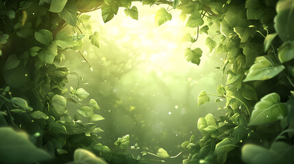 Overhead view of green leaves surrounding a bright light source.