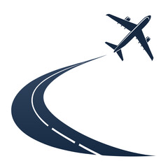 Airplane with Curved Flight Path – Minimal Vector Travel Icon