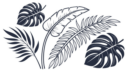 Stylized Tropical Leaves Illustration with Monstera and Palm Foliage Design