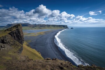 Fototapeta premium Breathtaking scenery at a summer beach with black sand in southern Iceland