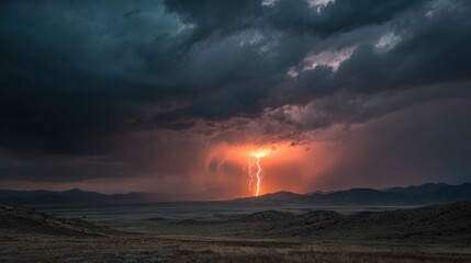 Stormy landscape with lightning