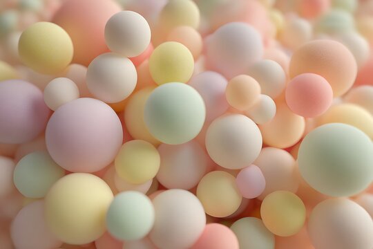 Pastel Colored Spheres Background, Abstract 3D Rendering with Soft Colors for Spring, Easter, or Baby Themes