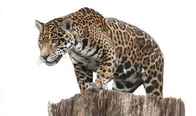 Fototapeta premium Jaguar on Tree Stump