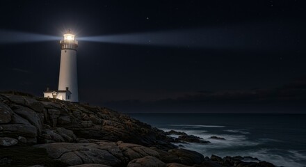 Lighthouse beacon at night