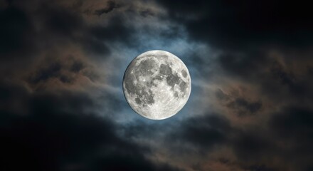 Full moon behind dark clouds (2)