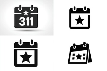 Black & white calendar icons featuring stars and date 311 in four styles