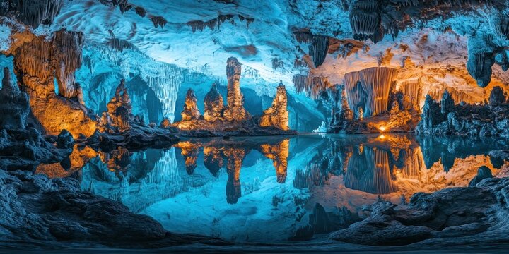 A breathtaking view inside a limestone cave with stunning stalactites and stalagmites