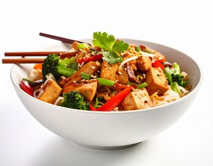  A highly detailed and artistic food photography of a unique Chinese dish, clean white background, artistic and cinematic lighting, a perfectly balanced color palette, full HD, sharp focus, with a sop