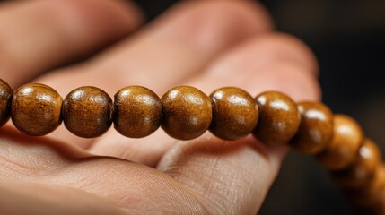 Close-up of wooden prayer beads