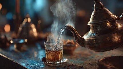 Aromatic tea poured into a glass