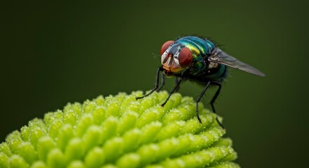 Close-up of colorful fly on a plant