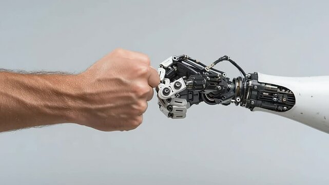 Human Hand Meets Robot Hand in Symbolic Gesture of Cooperation with ai generated