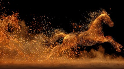 Abstract horse silhouette, particles, motion