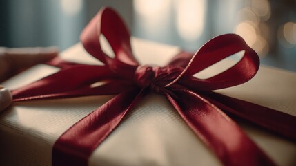 Gift box with red ribbon