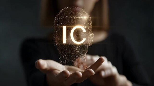 Woman Holding Holographic AI Interface with Digital Face Visualization with ai generated