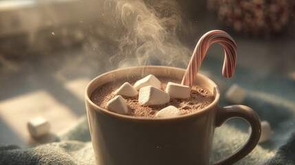 Hot chocolate with marshmallows and candy cane (3)