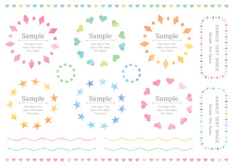 Set of 8 cute watercolor circular and rectangular frames and decorative lines