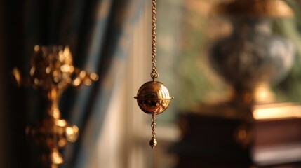 Golden pendulum in a room