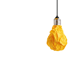 Crumpled yellow paper lightbulb hanging