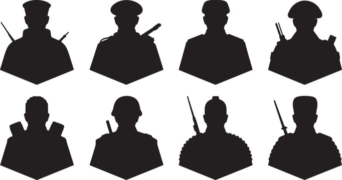 Silhouette Collection of Military Personnel in Uniforms with Rifles on Transparent Backdrop