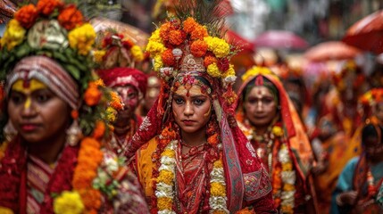 Vibrant Indian Festive Procession: A Cultural Tapestry of Color and Tradition