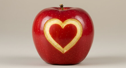 Obraz premium Fresh Red Apples with Heart Shape Engraving – Love and Nature Concept