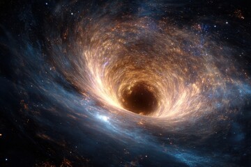 Obraz premium A swirling cosmic vortex of golden light and dark matter amid a starry sky