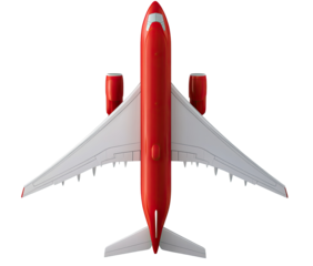Red and white airplane, top-down view